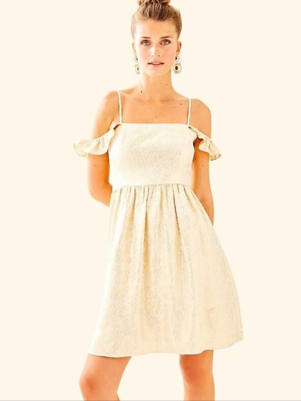 Lilly Pulitzer Dress, Size 4, Gold Metallic Leaf Pattern, Full Skirt